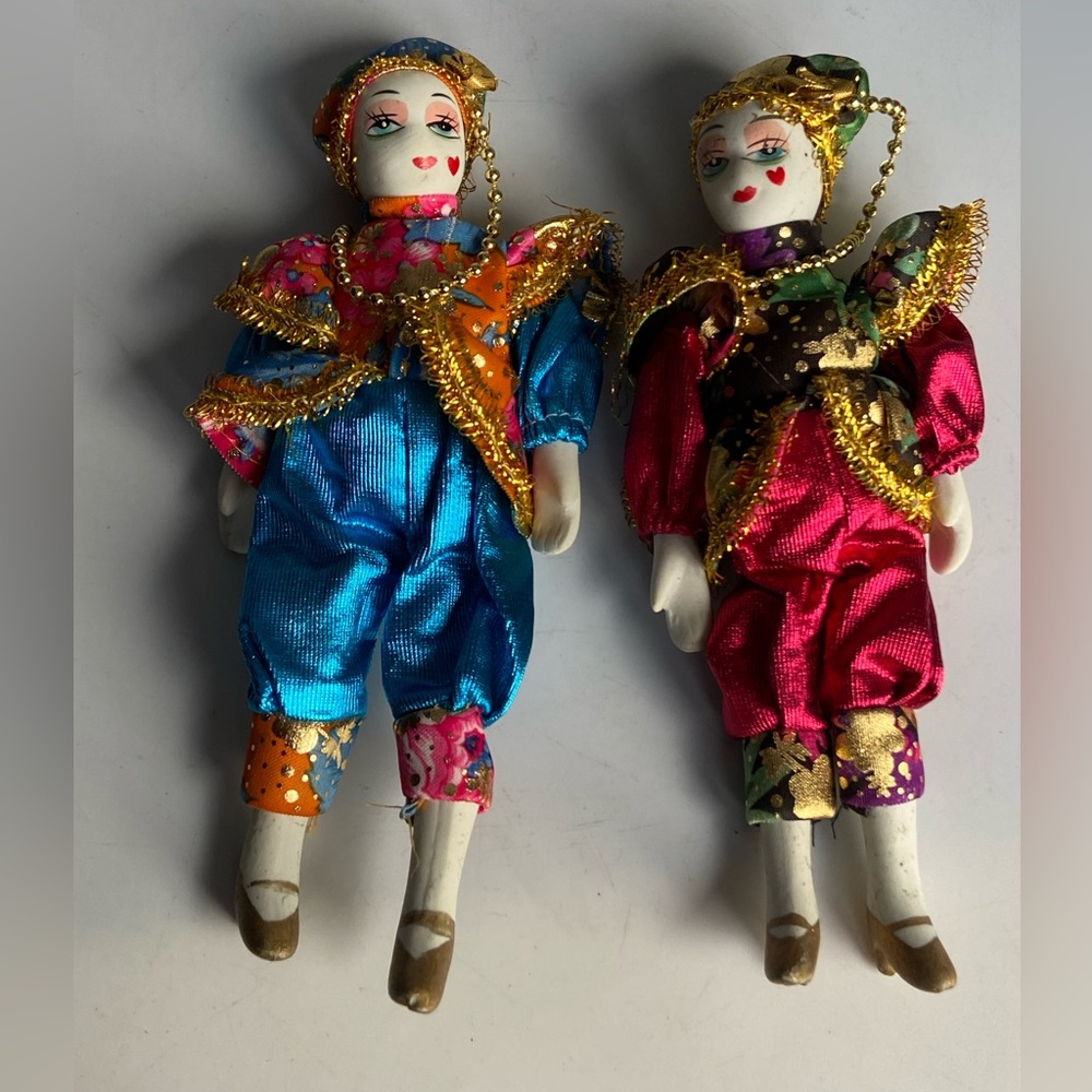 Two Hand Painted Harlequin Dolls
